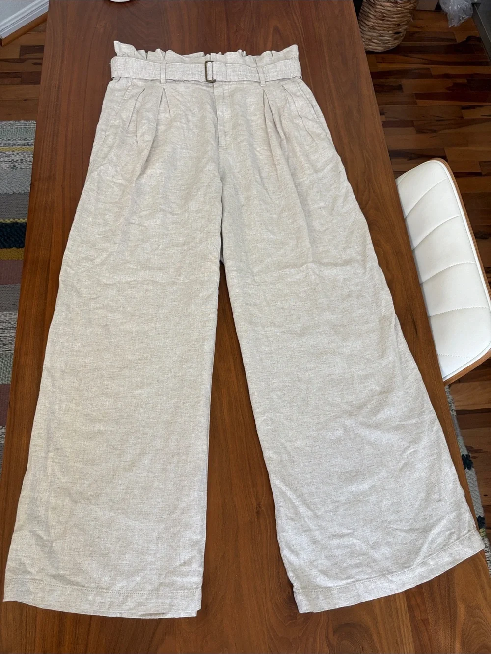 BANANA REPUBLIC Linen Blend Paperbag Wide Leg Pant High Rise Belt Size 10 - Picture 4 of 7